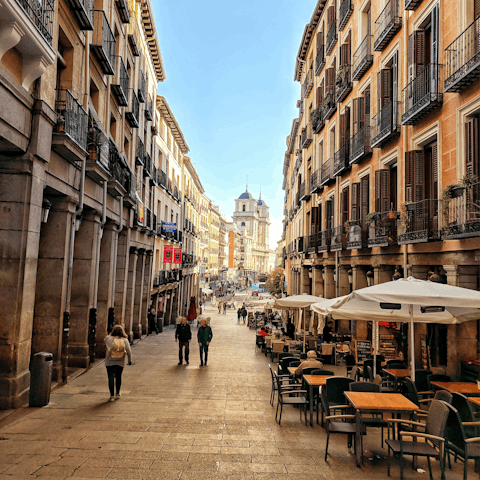 Ride the metro to Plaza Mayor, thirty minutes away