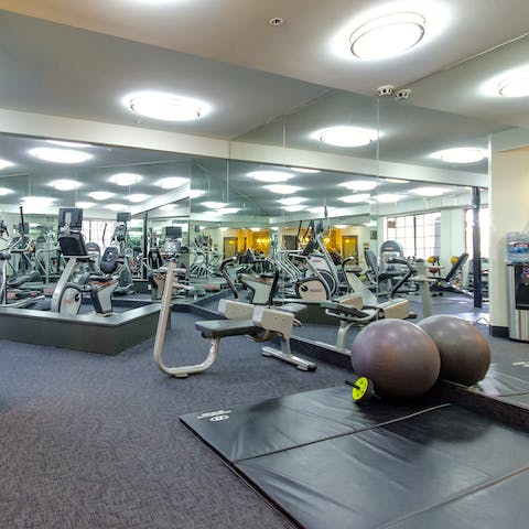Start mornings off with a workout in the building's on-site gym