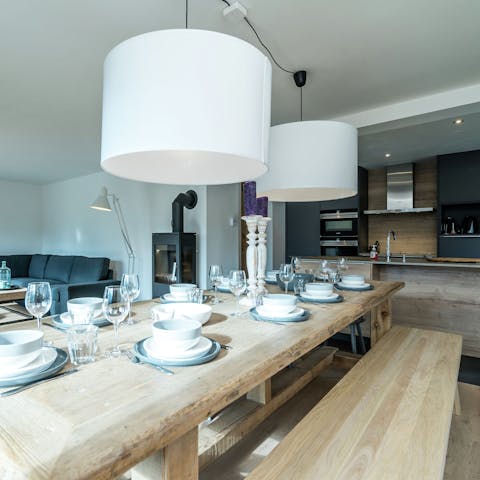Light up the fire and enjoy a cosy dinner at the smart dining table