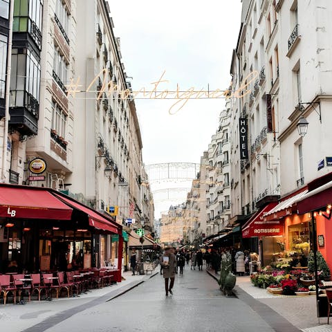 Stroll along historic Rue Montorgueil, home to cafes and shops