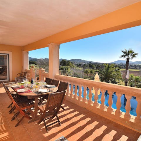 Dine alfresco on the balcony, taking in the countryside vistas