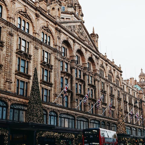 Go on a shopping spree in Harrods, just a two-minute walk away