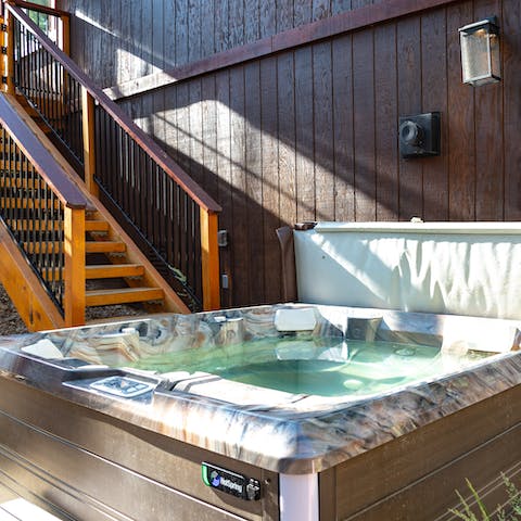 Soothe your aching muscles in the large Jacuzzi