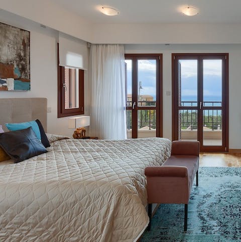 Wake up to views of the glistening Mediterranean Sea in the main suite