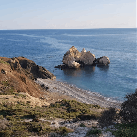 Climb to the top of Aphrodite's Rock, the birthplace of Aphrodite – it's a seven-minute drive away