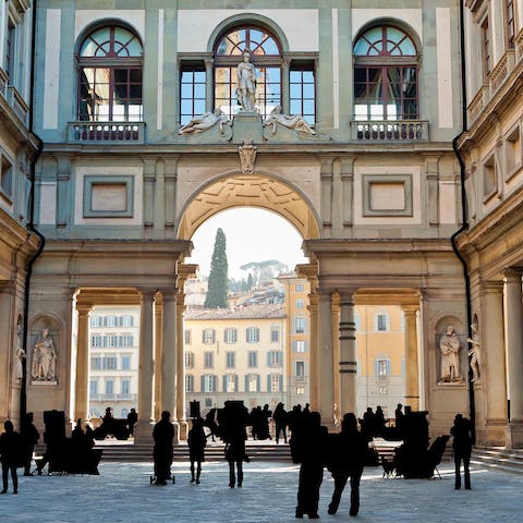 Admire the masterpieces at the Uffizi Gallery, a nine-minute walk from this home