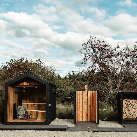 Head to the shared sauna and then cool off in the outdoor shower