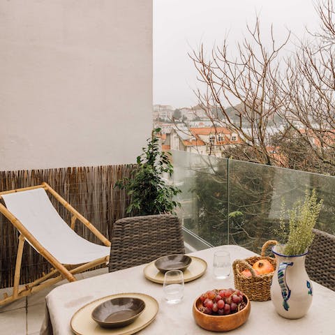 Savour a morning coffee on the balcony, enjoying the early Lisbon sunshine