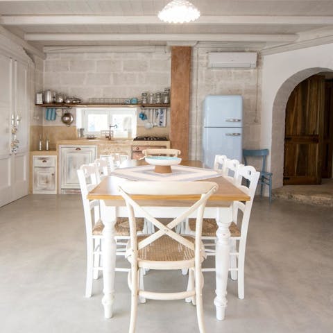 Organise family feasts in the characterful dining area 