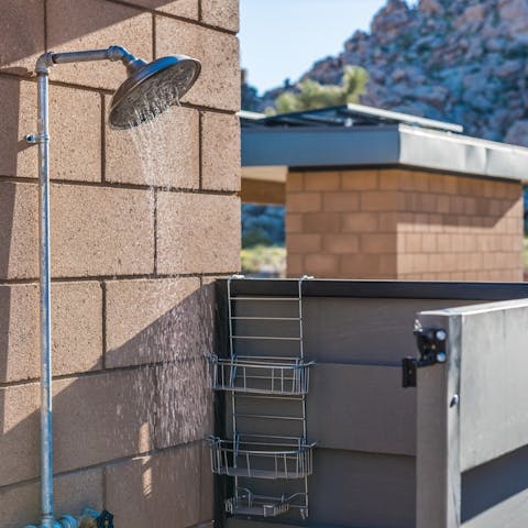 Take a refreshing outdoor shower after soaking up the California sun