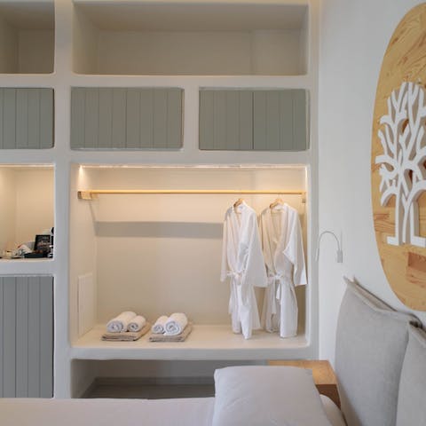 Get cosy with the complimentary bathrobes after an outdoor shower