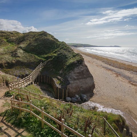 Slap on your suncream and take a short fifteen minute walk down to the coast 