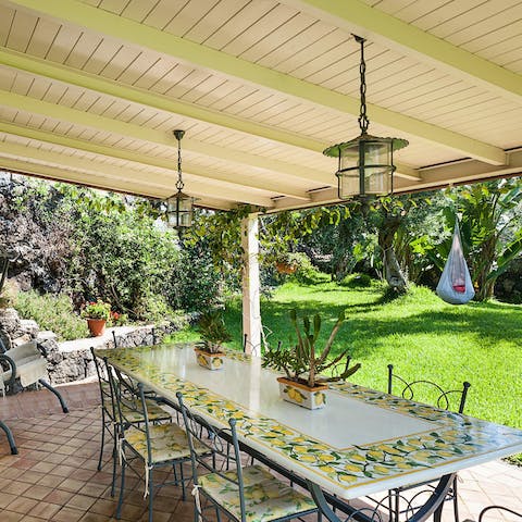 Dine alfresco and admire the attractive gardens