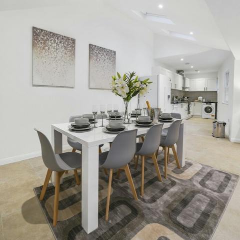 Serve up a delicious Sunday roast in the elegant dining area