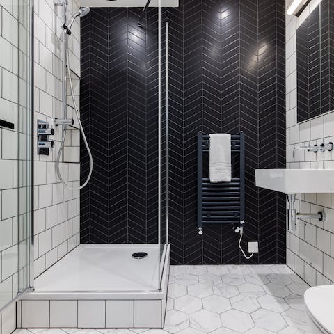Marvel at the tiles of the home's bathrooms