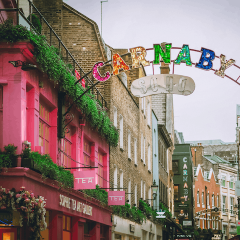 Take to the boutiques and hip bars of Soho's Carnaby Street, a nine-minute walk away