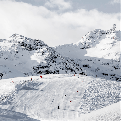 Wind your way down the pistes of Les Grands Montets - only a three-minute walk to the nearest ski lift