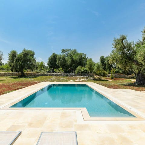 Relax in the private pool, surrounded by nature