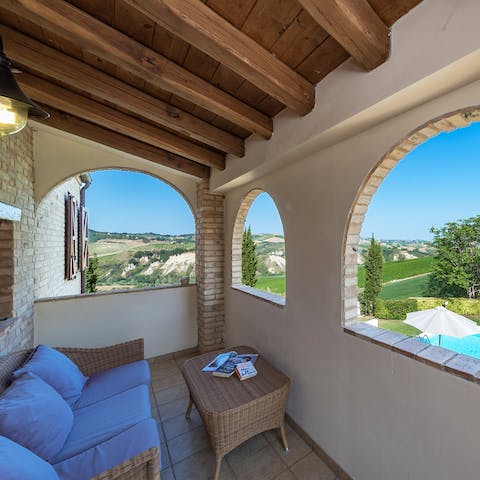 Take in stunning views of Marche's countryside from the loggia