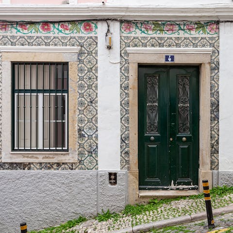 Stay in a pretty, azulejo-tiled home on a historic street