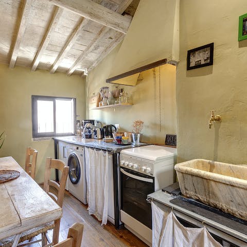 Experience the joy of cooking in the characterful kitchen