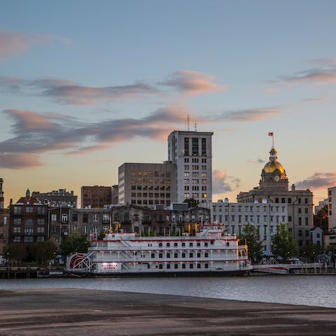 Enjoy sunset strolls along the Rousakis Riverfront Plaza, a six-minute walk away