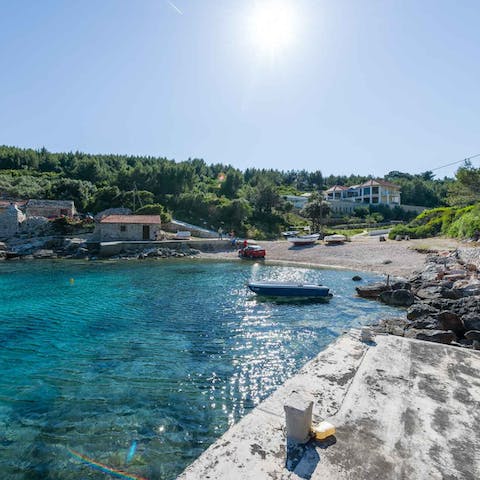 Take the short stroll from the villa down to the pebble beach, just 10m away