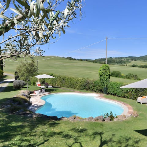 Admire the pastoral views as you wander over to the pool for a soak