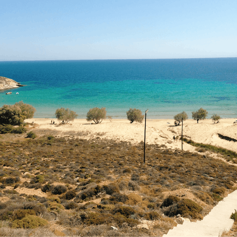 Find your bliss at Skala beach, just a ten-minute drive away