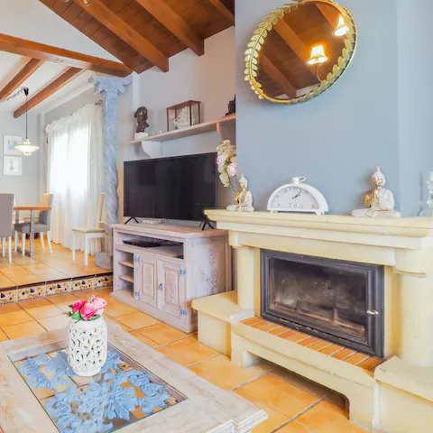 Gather around the fireplace for a family evening together