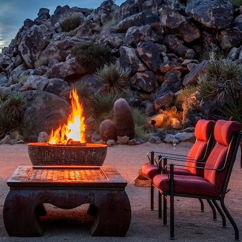 Gather around the outdoor fireplace