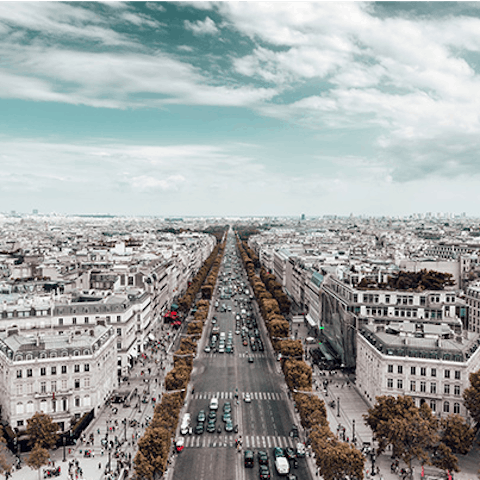 Stroll along the Champs Elysées, 0.9km away