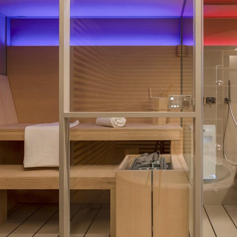 Feel a wonderful sense of wellbeing whilst relaxing in the sauna 