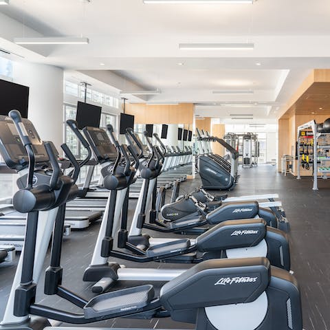 Keep your workout routine going in the on-site gym