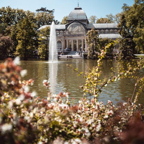 Admire the stunning El Retiro Park – just a sixteen-minute walk away