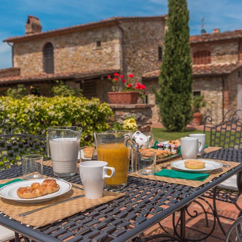 Dine alfresco with the first morning's continental breakfast