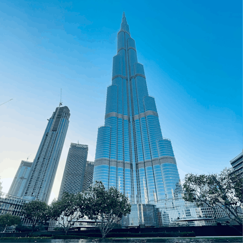 Spot the Burj Khalifa from the balcony and drive over to Downtown Dubai for a closer look