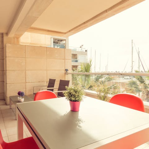 Start your day with breakfast out on the terrace, overlooking the marina 
