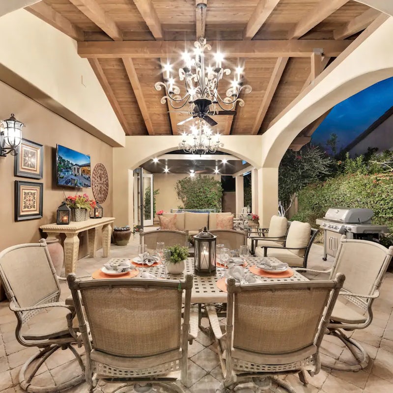 Cook up a feast on the barbecue and enjoy it on the covered patio
