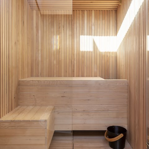 Let all your troubles melt away in the private sauna 
