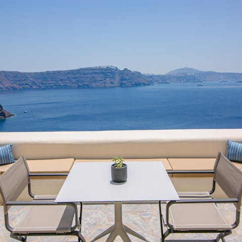 Tuck into delicious Greek salads as you soak up the superb sea vistas