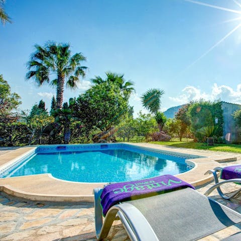 Laze around the private swimming pool after a day of discovering Old Town Pollença
