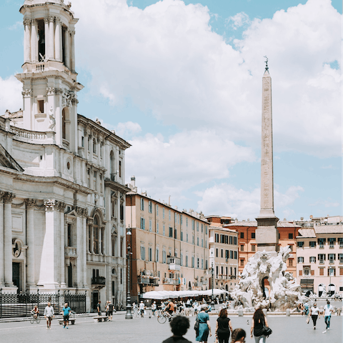 Explore the charming Baroque Piazza Navona – one of Rome's most popular squares is just a five-minute walk from your home