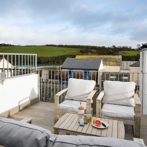 Chill out on the balcony overlooking Salcombe's estuary
