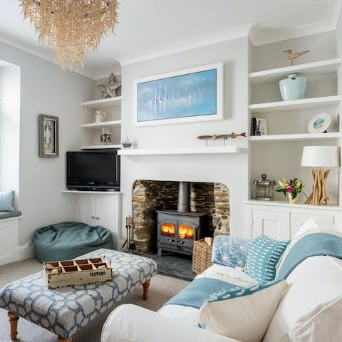 Snuggle up by the fireplace after fun-filled activities on the local beaches