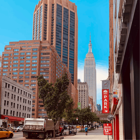 Gaze up at the striking Empire State Building, a twenty-minute walk away