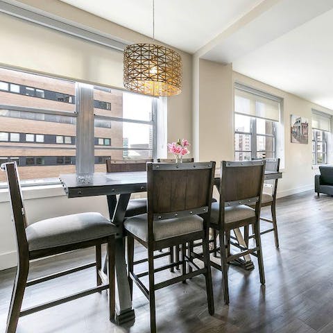 Sit down to a celebratory Southern feast at the window-side dining table