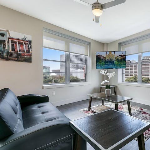 Kick back in the bright living area with a cold drink after a day of exploring the city