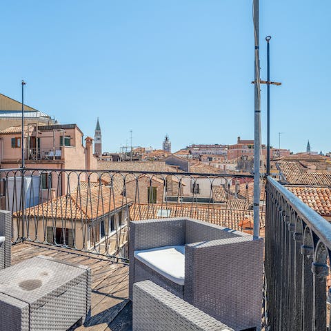 Look out to fabulous views of Venice from the rooftop terrace