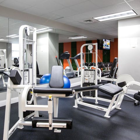 Work off some calories in the on-site fitness room